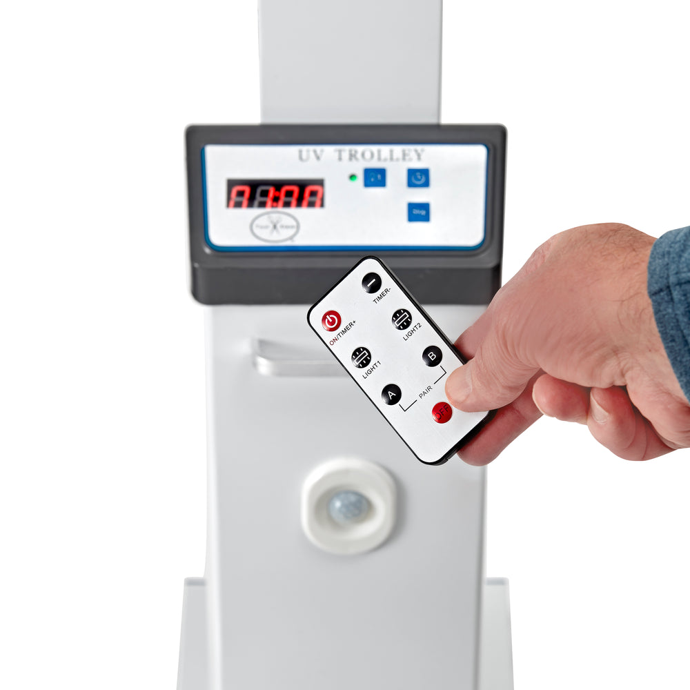 Digital timer, motion sensor and remote control for the Tool Klean UVC Rolling Cart